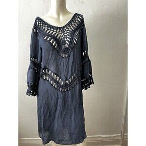 Y2k Boho Crochet Top SM Blue Indie Fringe Hippie Festival Peasant Granola Scandi